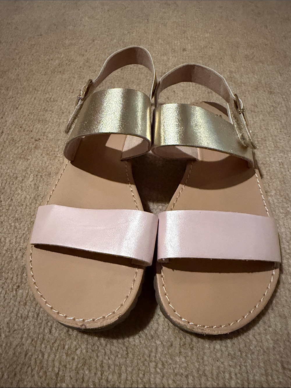 Kids Two-Tone Gold and Light Pink Strap Sandals